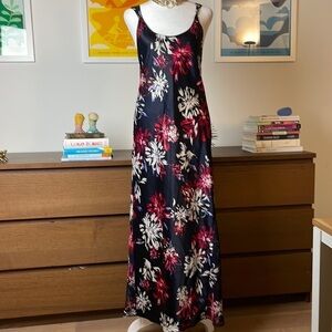 Oscar De La Renta 💎Pink Label Slip Navy Floral Long Dress